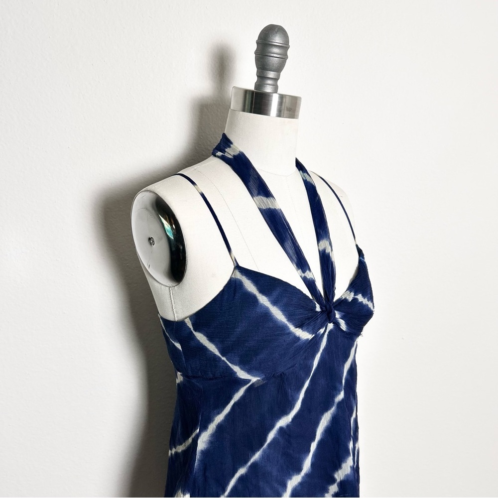 Vintage Y2K BCBGMaxAzria 100% Silk Indigo Tie-Dye Camisole Tunic Blouse Size S